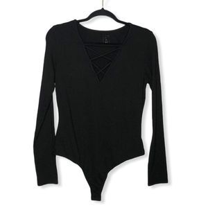 Pac Sun Me to We Criss Cross Long Sleeve BodySuit Black Large